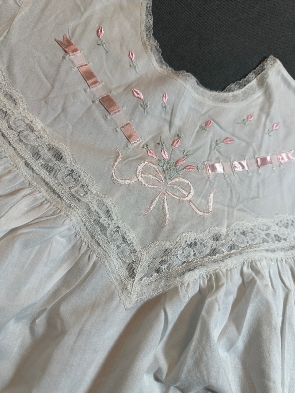 Vintage 90s Vandemere M White Cotton Lace Embroidered Prairie Nightgown